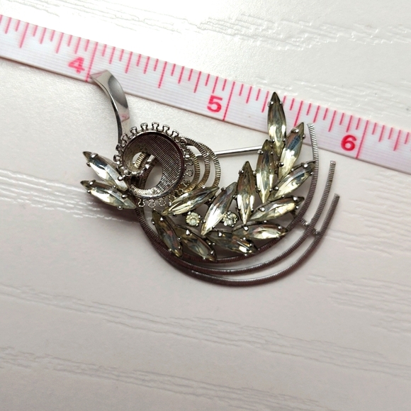 Vintage EMBY Sterling Silver Rhinestone Brooch Pin 1950's - Picture 5 of 11